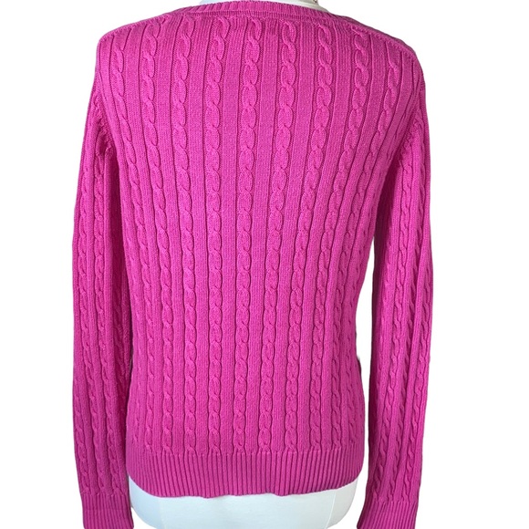 🚫SOLD🚫 Lilly Pulitzer Pink Green Palm Tree Cable Knit Crew Neck Cotton Sweater - Picture 2 of 6